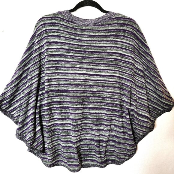AB Studio Womens Poncho Cape Sz L Pull Over Knit Sweater Purple Black & Grey - Picture 4 of 11